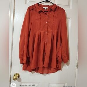 Rust Orange Button-Up Blouse